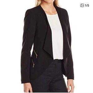 Calvin Klein Open Black Blazer with Gold Zipper‎ Accents. Size 10